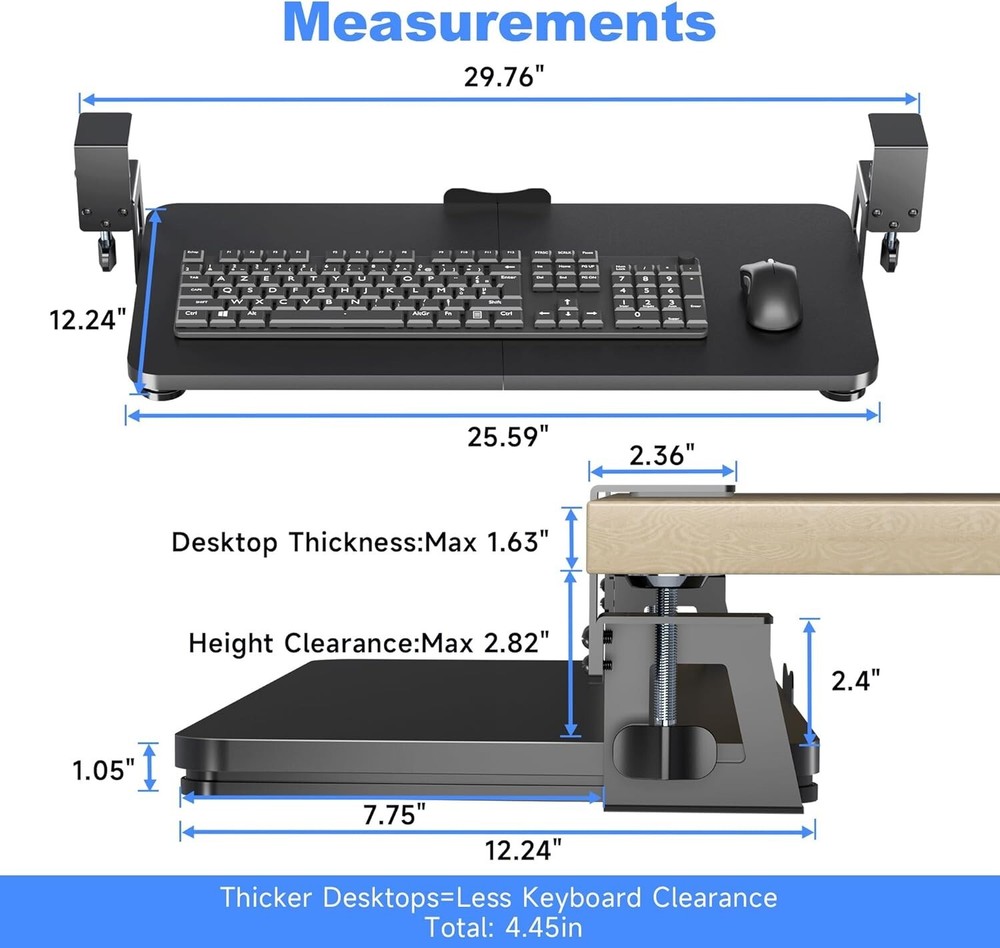 Slide Out Under Desk Keyboard Tray Pull Out Space Saver Black