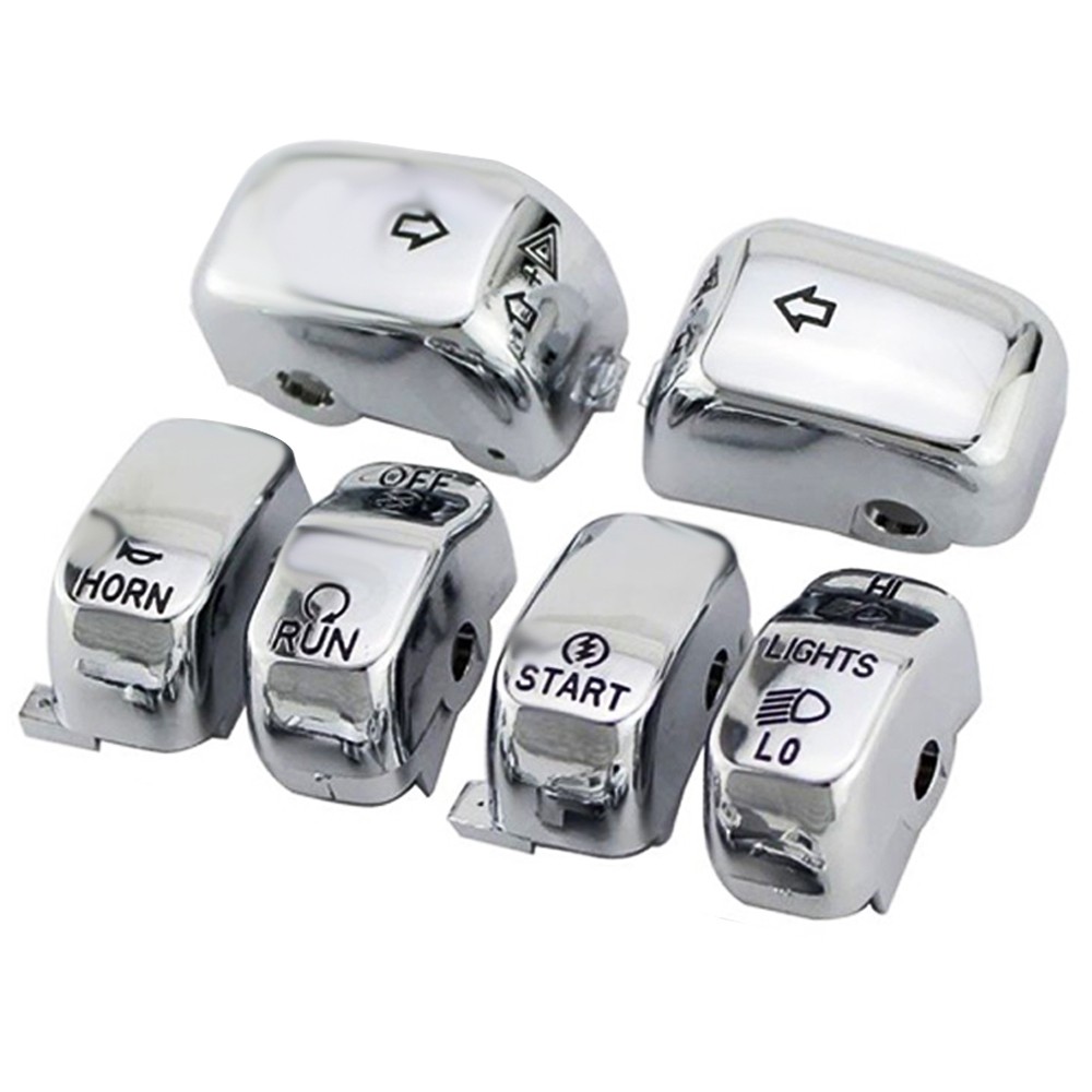 6pcs Chrome Hand Control Switch Button Cap For Harley Softail Dyna 1996-2010 US