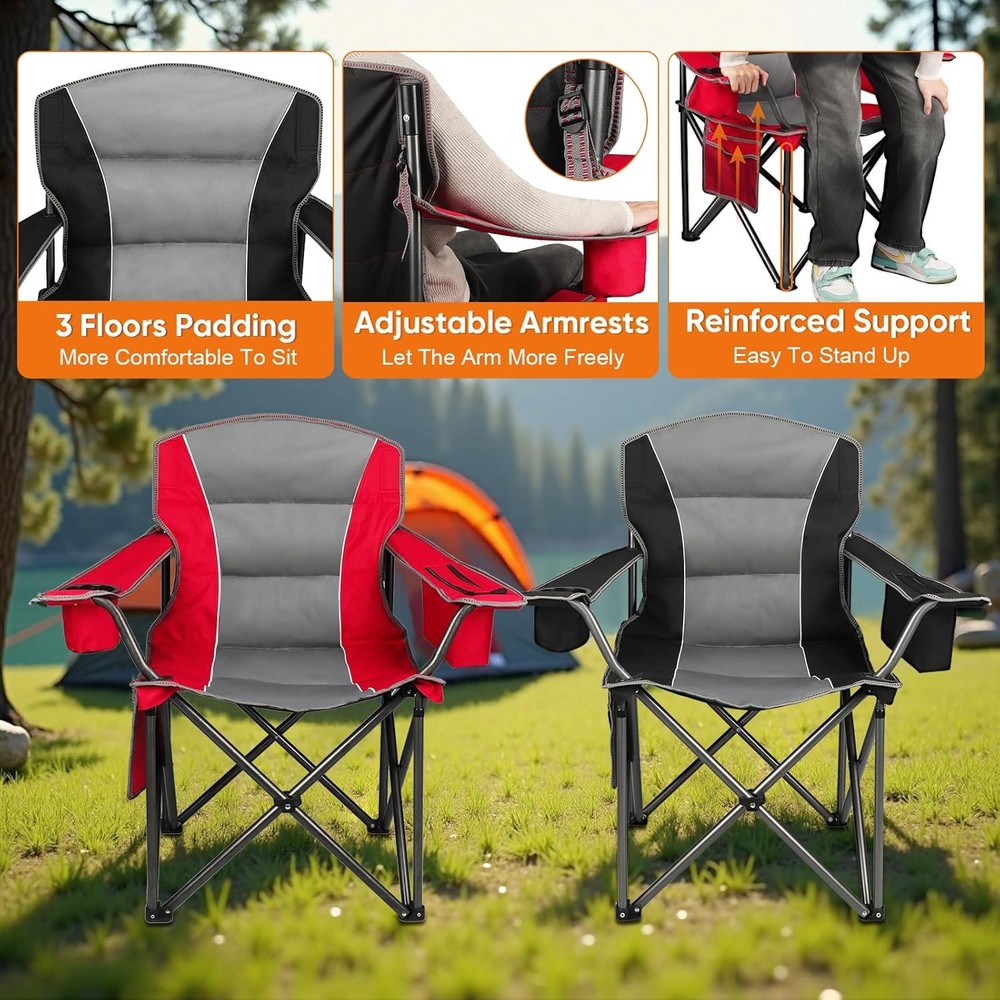 2 Pack Oversized Camping Chair Padded Portable Chairs Heavy Duty Camping Folding