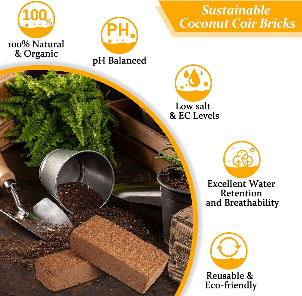 2Pcs Organic Coco Coir Bricks Soil Blocks- 100% Natural Compressed Coco Peat Bri