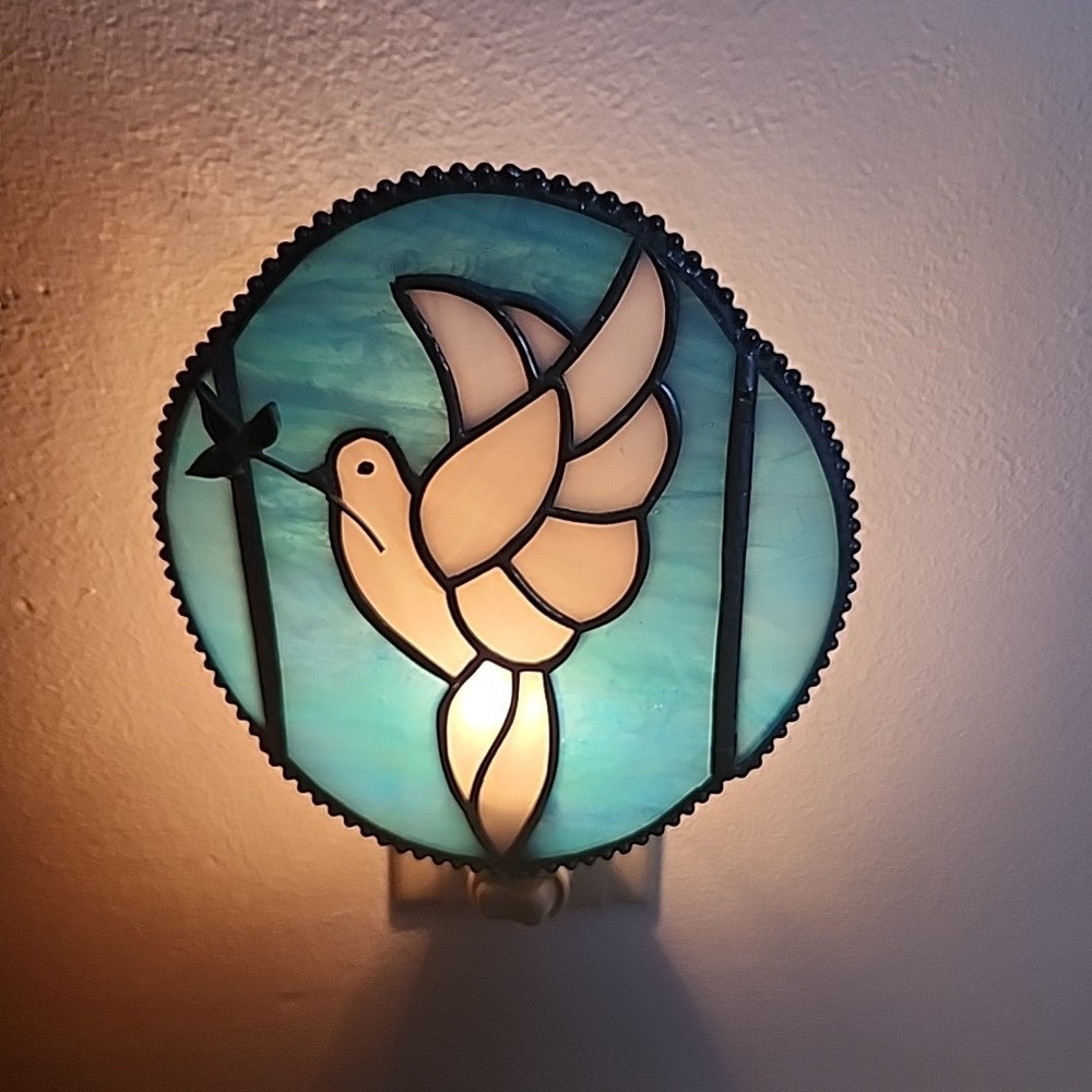 Stained Glass Dove Blue White Night Light Nightlight Plug In