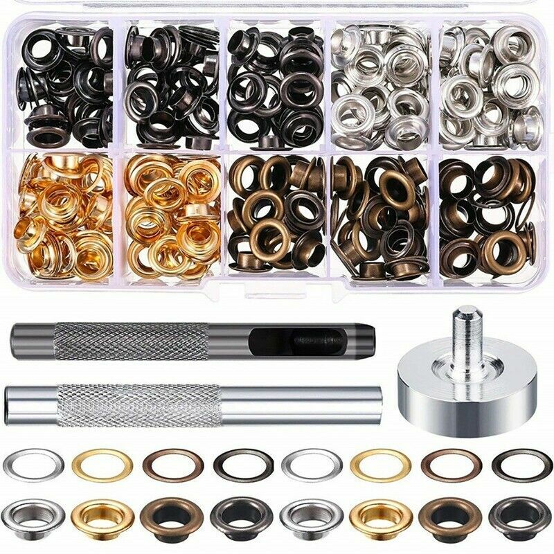 200PCS Eyelets Grommets with Installation Tools Kit Leather Rivet Buckle 6mm