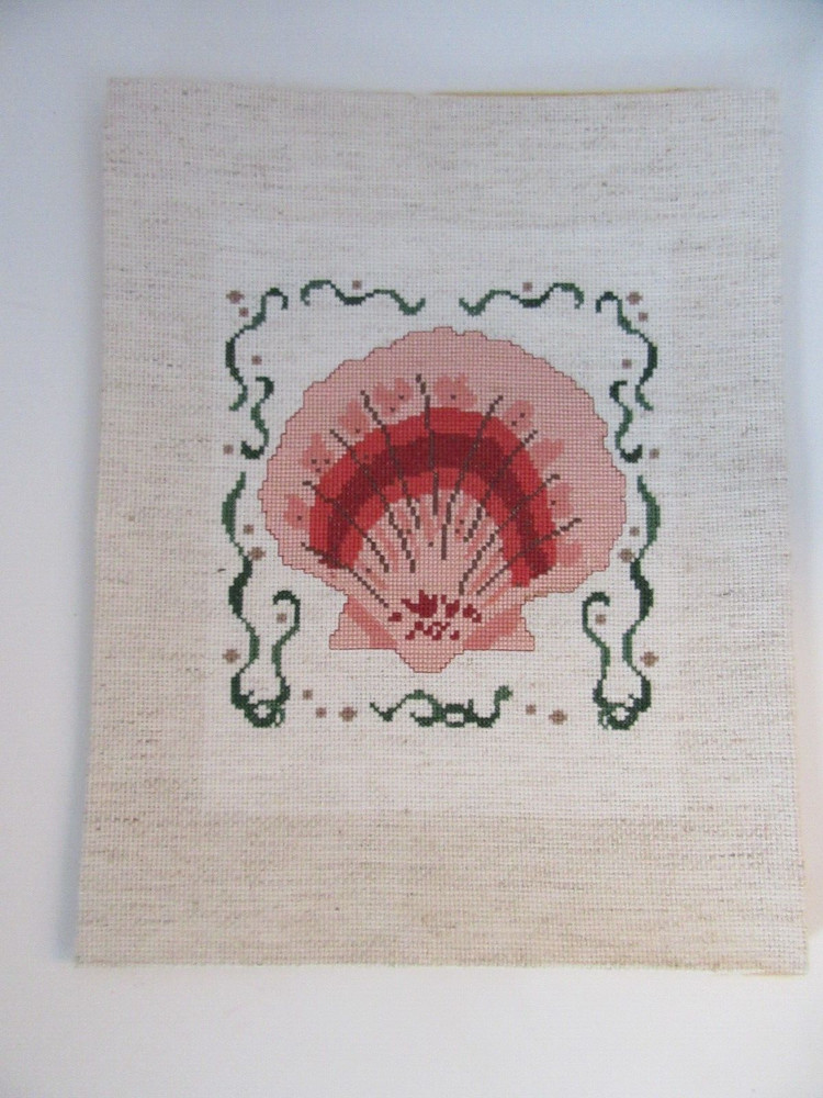 Finished Cross Stitch Seashell Beach Completed 11x14 Shell
