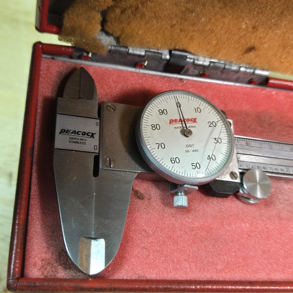 PEACOCK ~ No. 20-440 Dial Caliper with Protective Case Scratch/crack on glass
