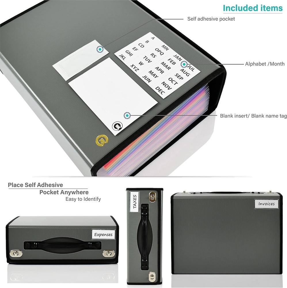 Olive Grey Document Organizer with 24 Pockets