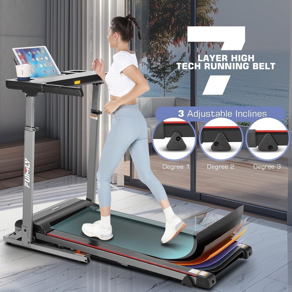 Treadmill with Desk Workstation & Adjustable Height, 300 LBS Weight Capacity