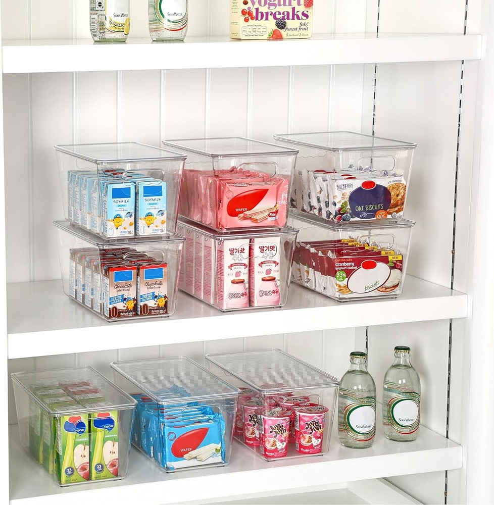 6 Pack Clear Stackable Storage Bins W/ Lids Medium Plastic Containers W/ Handle