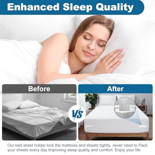 Bed Lock Sheet Holders Fit All Sheet Size, New Upgrade Sheet Straps Keep White
