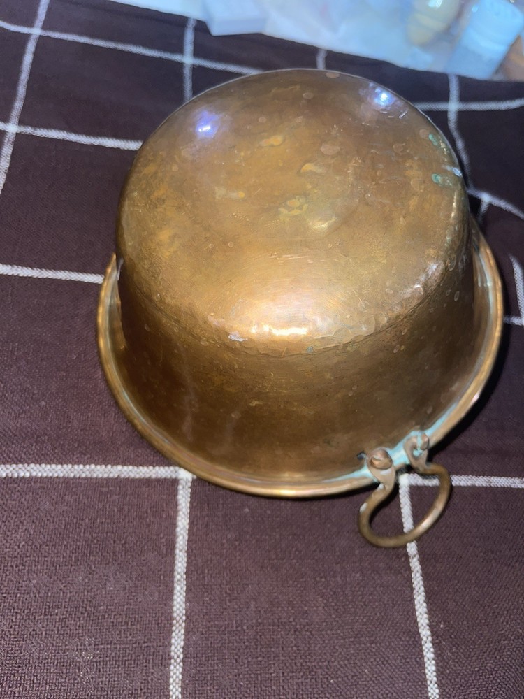 Primitive Hammered Copper Pot w Double Handles Rounded Bottom Rustic Farmhouse