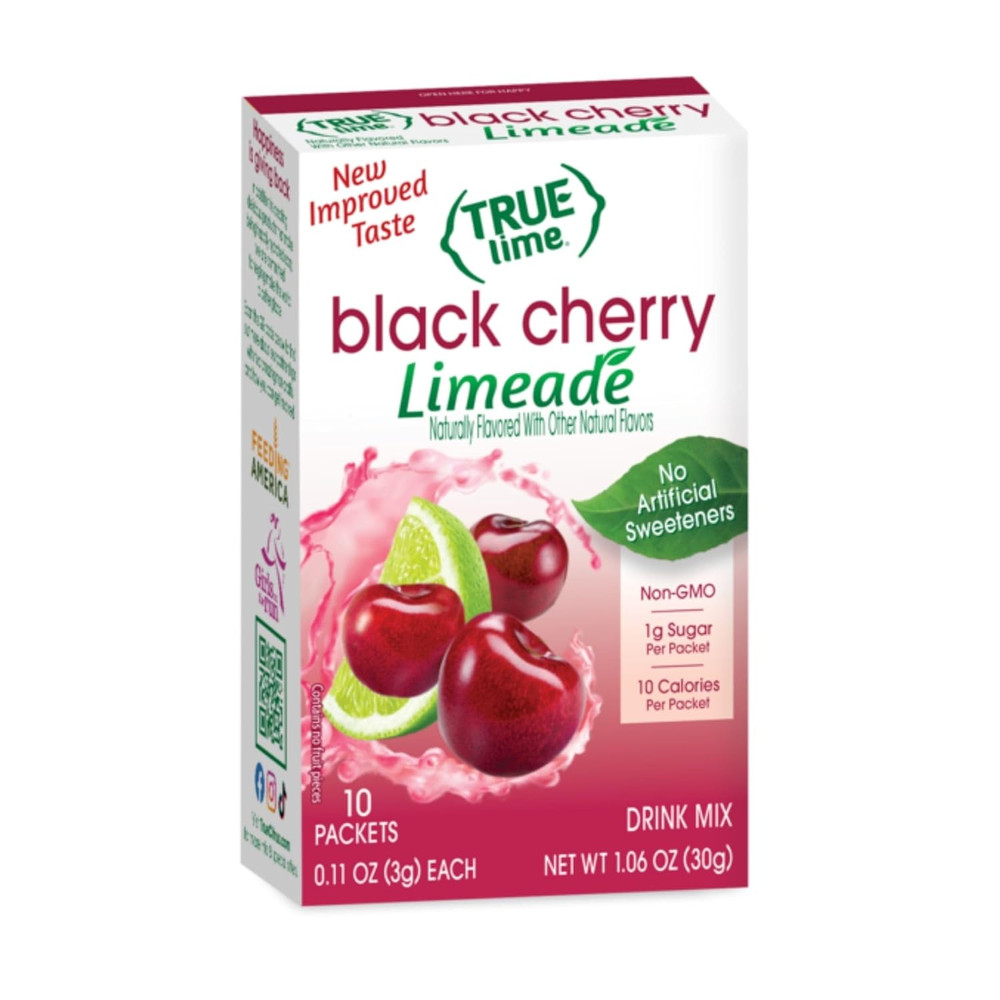 TRUE LIME Black Cherry Limeade Drink Mix (10 Packets) | Made from Real Limes |