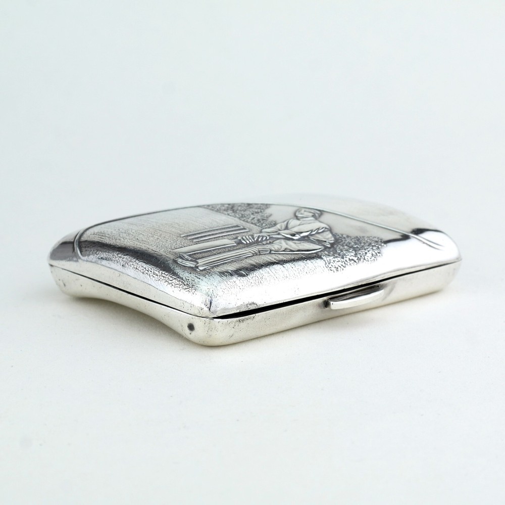 Rare Edwardian Novelty Solid Sterling Silver Cigarette Case Cricket. 1910.