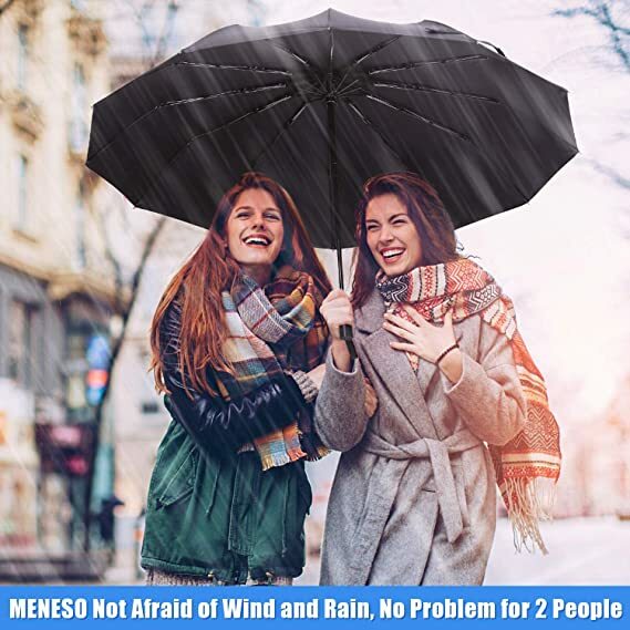 Folding Rain Umbrella 12 Ribs Windproof Rugged Umbrella Large size Auto Button