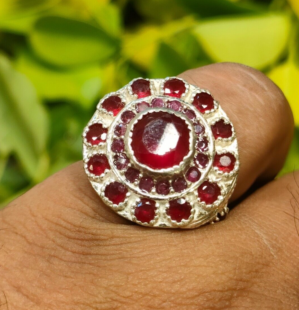 Natural Ruby Stone with Multi Ruby Stones Ring Sterling Silver 925 Antique Ring