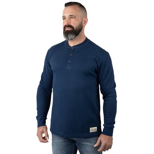 Mens Double Reed Henley Large Navy Blue
