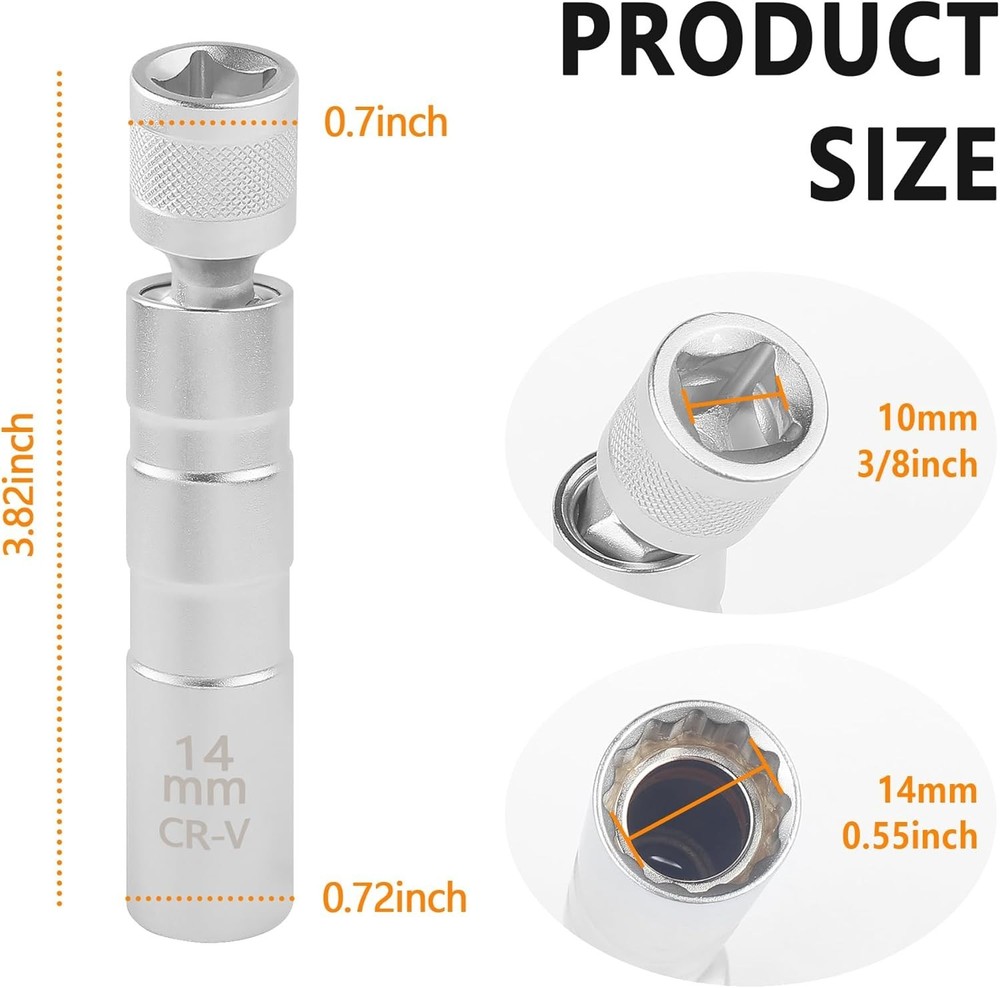 14mm Spark Plug Socket, Magnetic Spark Plug Socket with 12 Point & 3/8" Drive