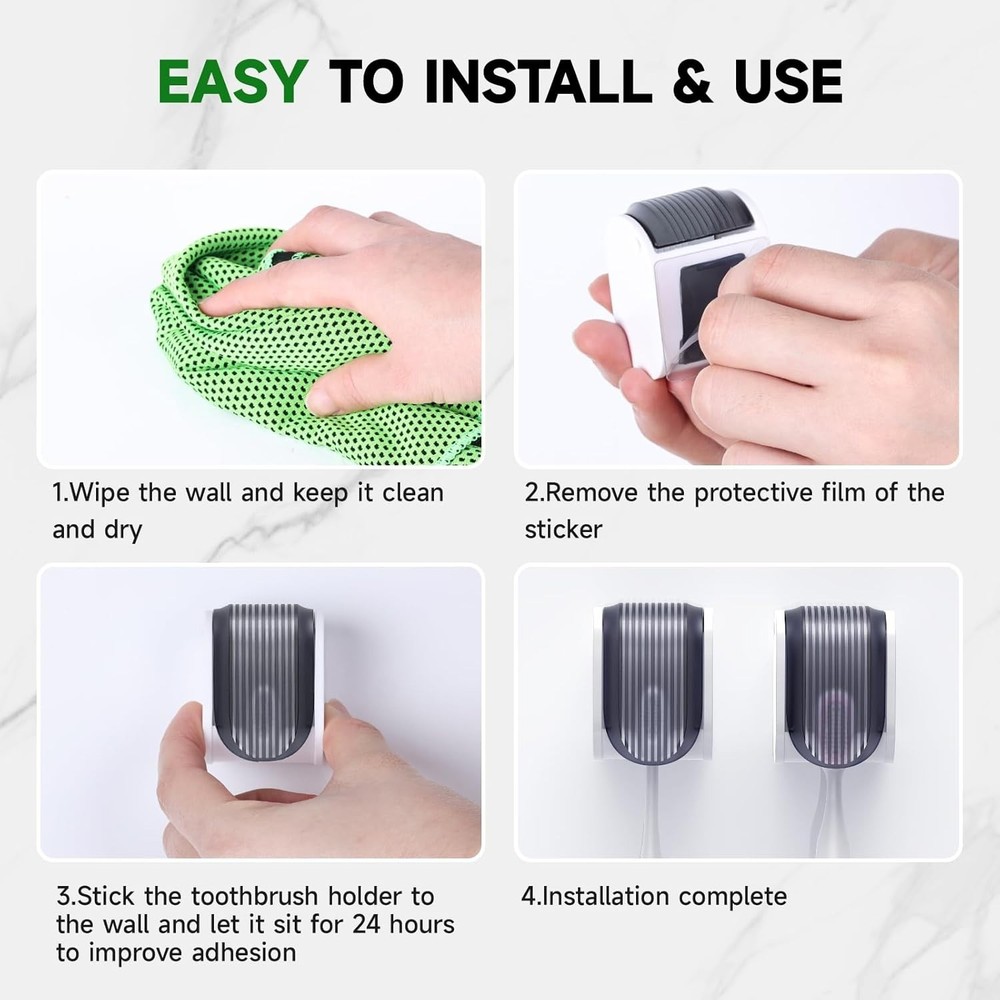 Toothbrush Holders Wall Mounted Self Adhesive Waterproof Dustproof Grey 4pcs
