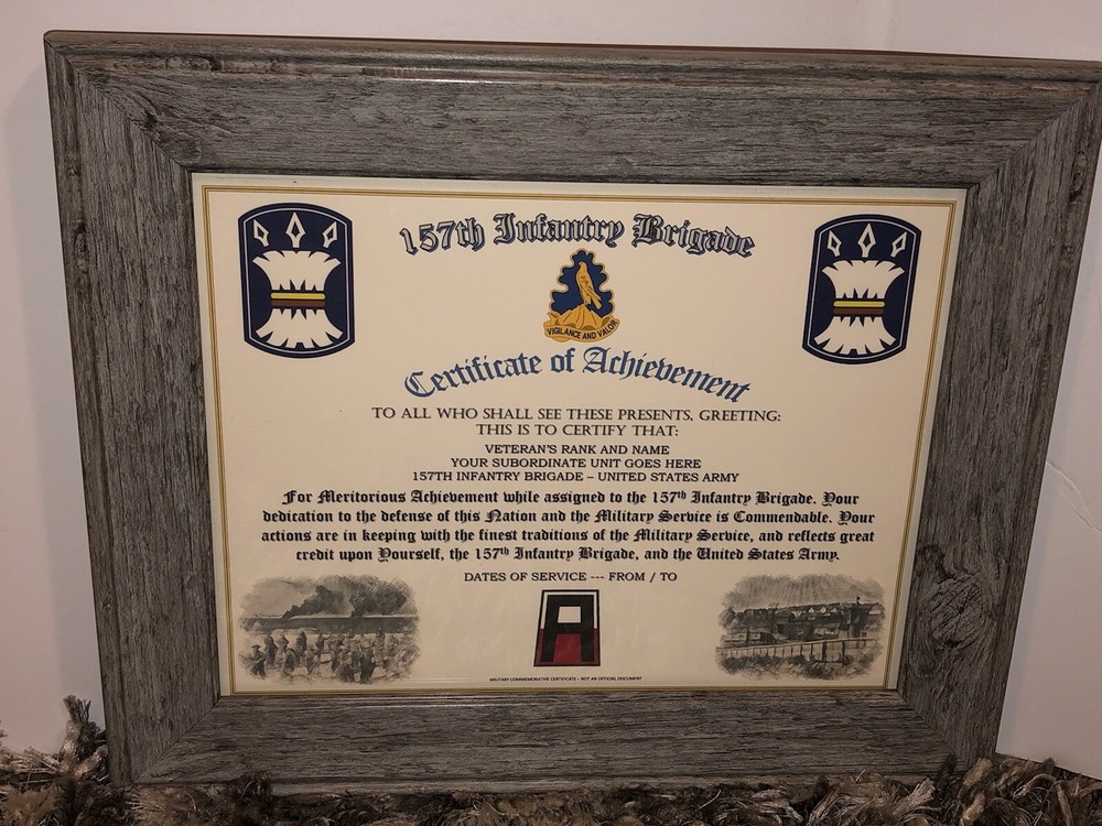 157TH INFANTRY BRIGADE - COA / (COMMEMORATIVE CERTIFICATE)