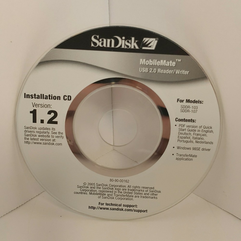 SanDisk Installation CD Version 1.2  Mobile Mate USB 2.0 Reader/Writer Disk Only