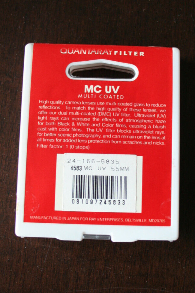 QUANTARAY MC UV Multi Coated DMC 55mm Filter - EUC!