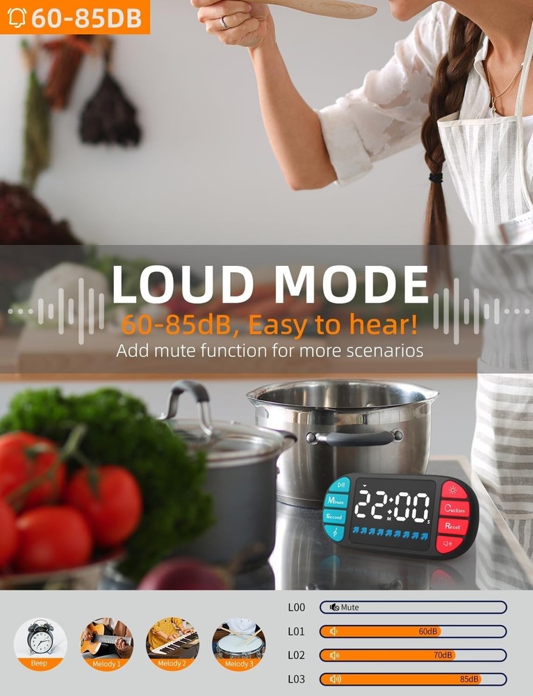DOOMAY Digital Kitchen Countdown Timer: Magnetic Count up Timer, Large 3.6in