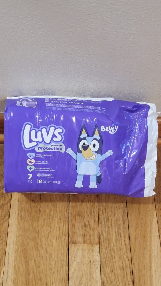 Size 7 Luvs Bluey Diapers 18 Count (Technically 17 Count)