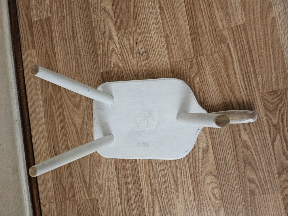 Antique Primitive Foot Stool Hand Made Painted White