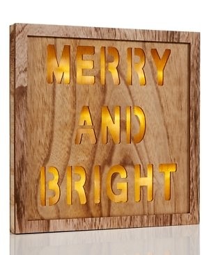 Merry and Bright 12" Led Wood Decor Sign