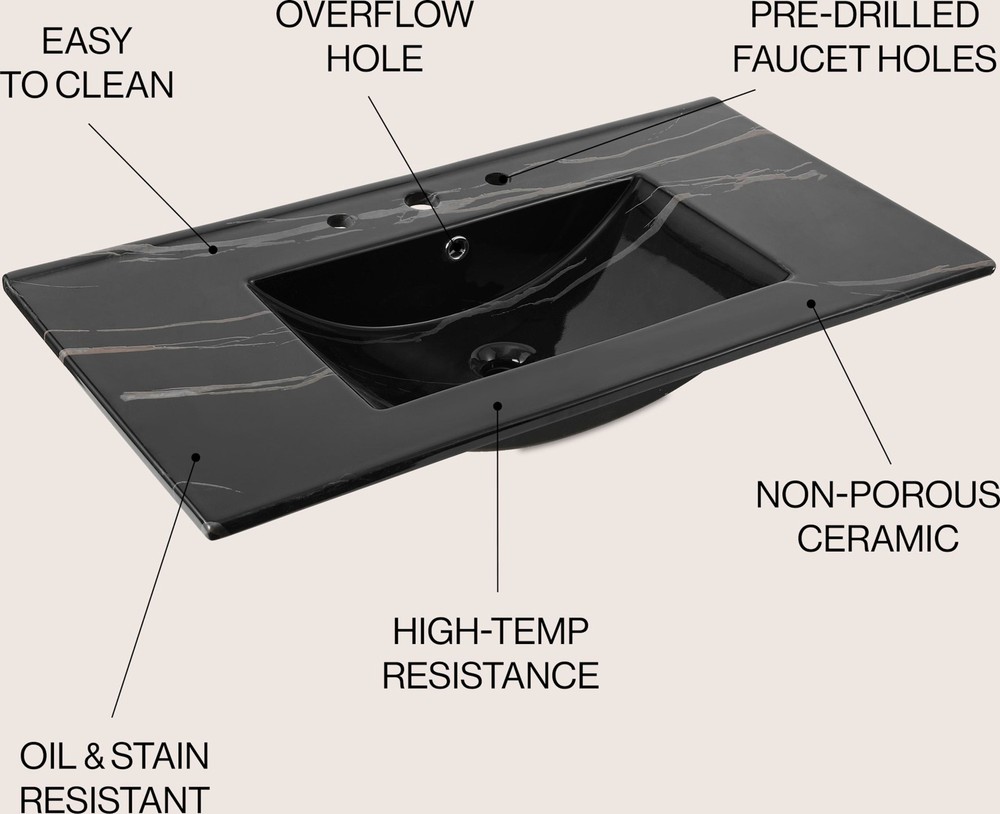 JONATHAN Y Lighting SNK1003 Ancillary 36" Ceramic Vanity Top - White