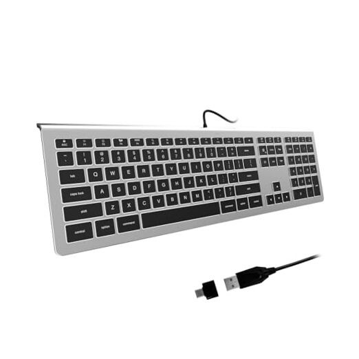 USB Wired Keyboard with White Backlight, Keyboard for Mac Silver Grey