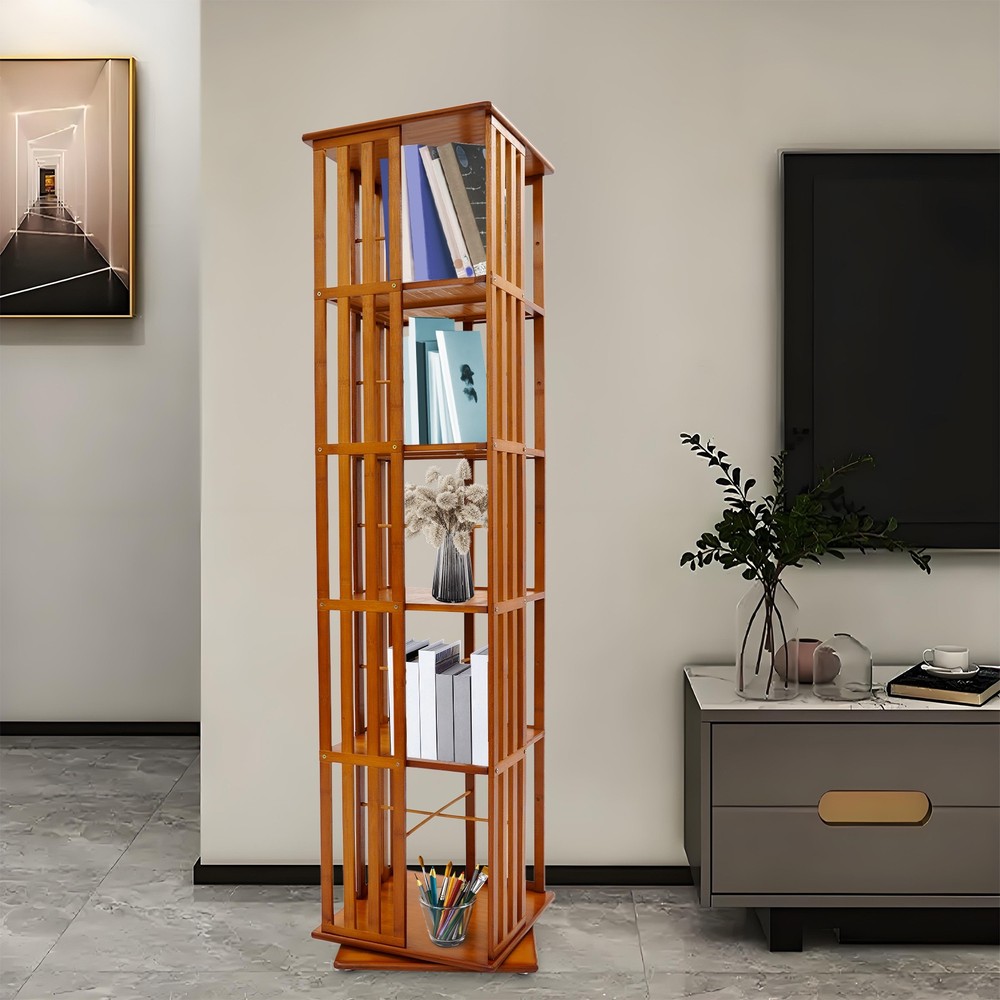 5-Tier Rotating Bookshelf – Stylish Floor Standing Book Storage Solution