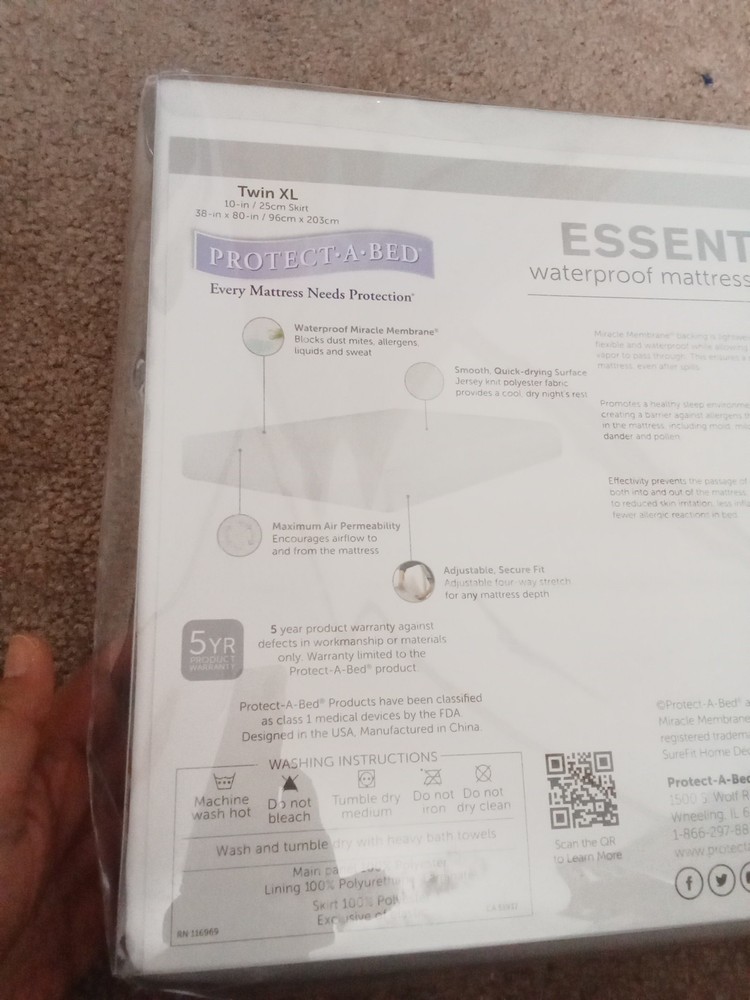 Protect A Bed Essential Water Proof Mattress Protector Size Twin XL New