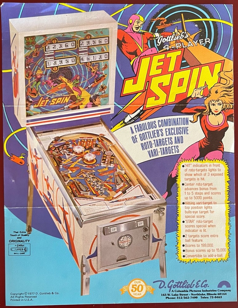 1977 Gottlieb Jet Spin Original Pinball Flyer