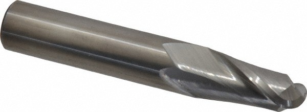 Hertel 1/2" Diam, 1" LOC, 2 Flute Solid Carbide Ball End Mill Uncoated, Singl...