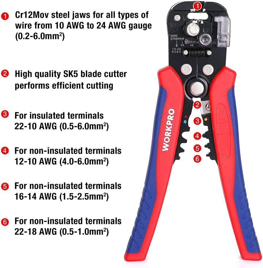 WORKPRO Wire Stripper Set 8" Self-Adjusting Wire Stripper 8" Multi-Tool Stripper