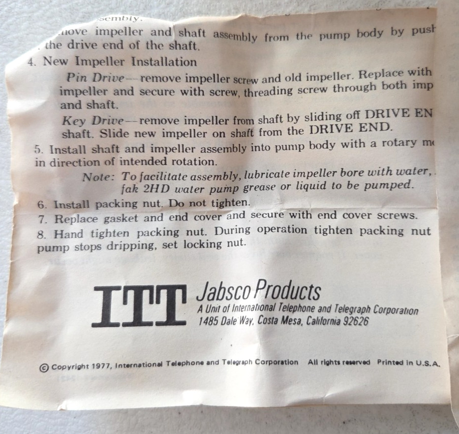 ********************************* GENUINE Jabsco Impeller Neoprene 5986-0001 NEW