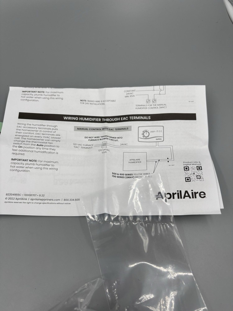 Aprilaire 4655 Manual Humidifier Control - White