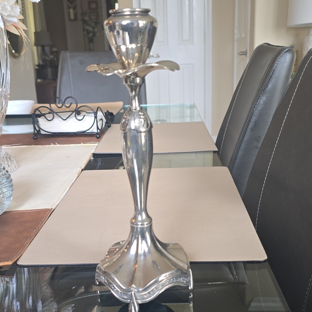 Silverplate Antique Candlestick with Floral Design