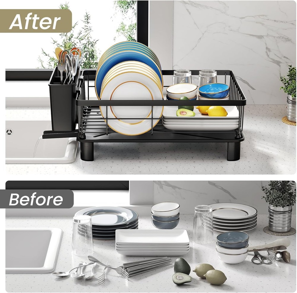 Dish Drying Rack Space-Saving Dish Rack Kitchen Counter Stainless Steel Dish