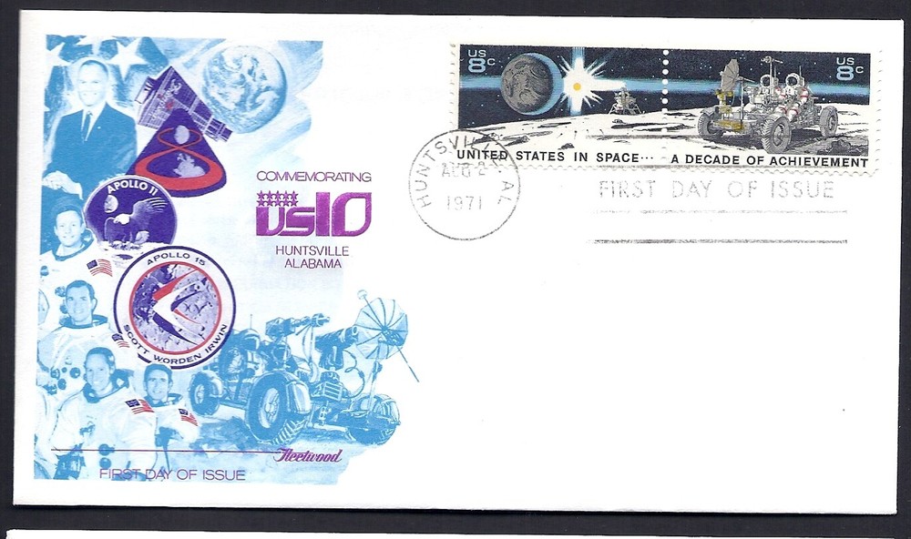 U S #1435b Decade in Space FDC, Set 3 Fleetwood Cachets, 3 Different Postmarks.