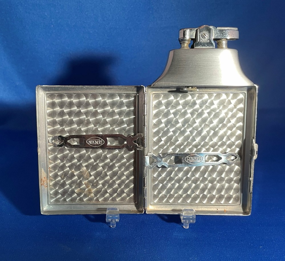 VINTAGE RONSON MASTERCASE COMBO CIGARETTE LIGHTER & CASE ART DECO STYLE SHARP!