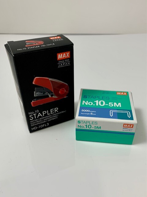 Stapler Max Flat Clinch Ergonomic Mini Style + 5000 Staples for Coin Holders