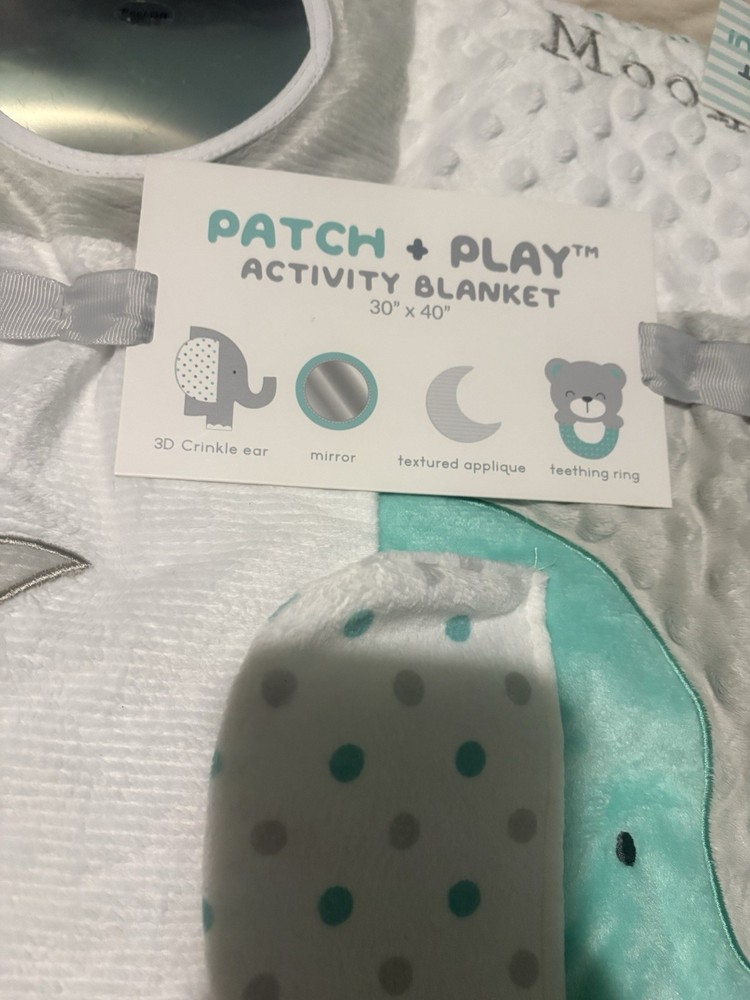 Patch + Play Sensory Activity Blanket 30x40 Bear Elephant Teething Ring