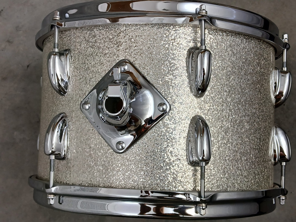 SLINGERLAND 8X12" SILVER SPARKLE TOM DRUM, 3-ply IMMACULATE!