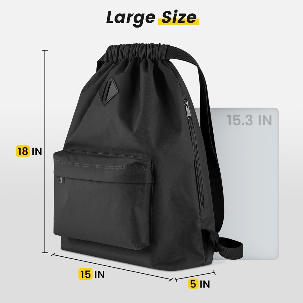 Vorspack Drawstring Backpack Water Resistant String Bag Sports Gym 01-black