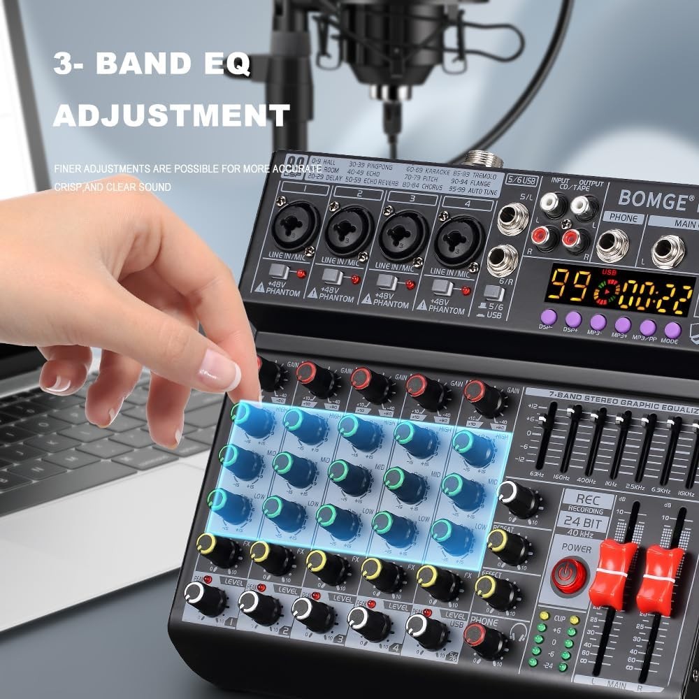 Compact DJ Mixing Console - 6 Channels, 99 DSP Effects & Independent EQ Control