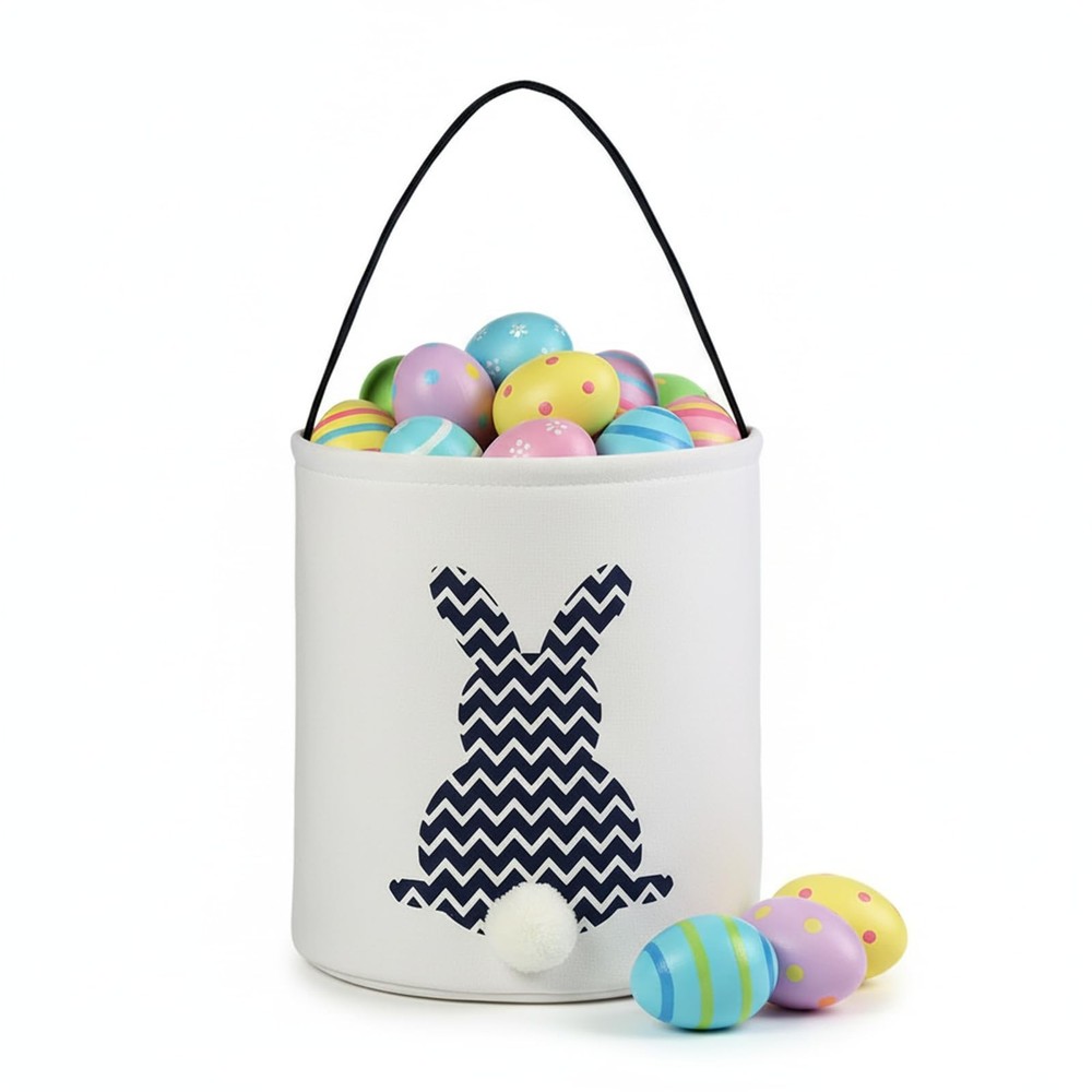 E-FirstFeeling Easter Bunny Basket,Large Canvas Empty Egg Hunt Basket, Bunny ...