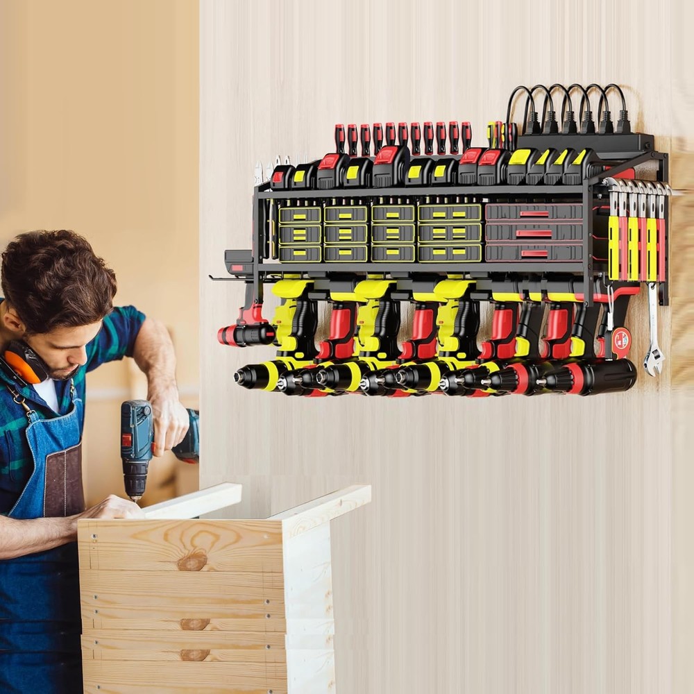 Power Tool Organizer Wall Mount with Charging Station, 3 Layer Storage Rack