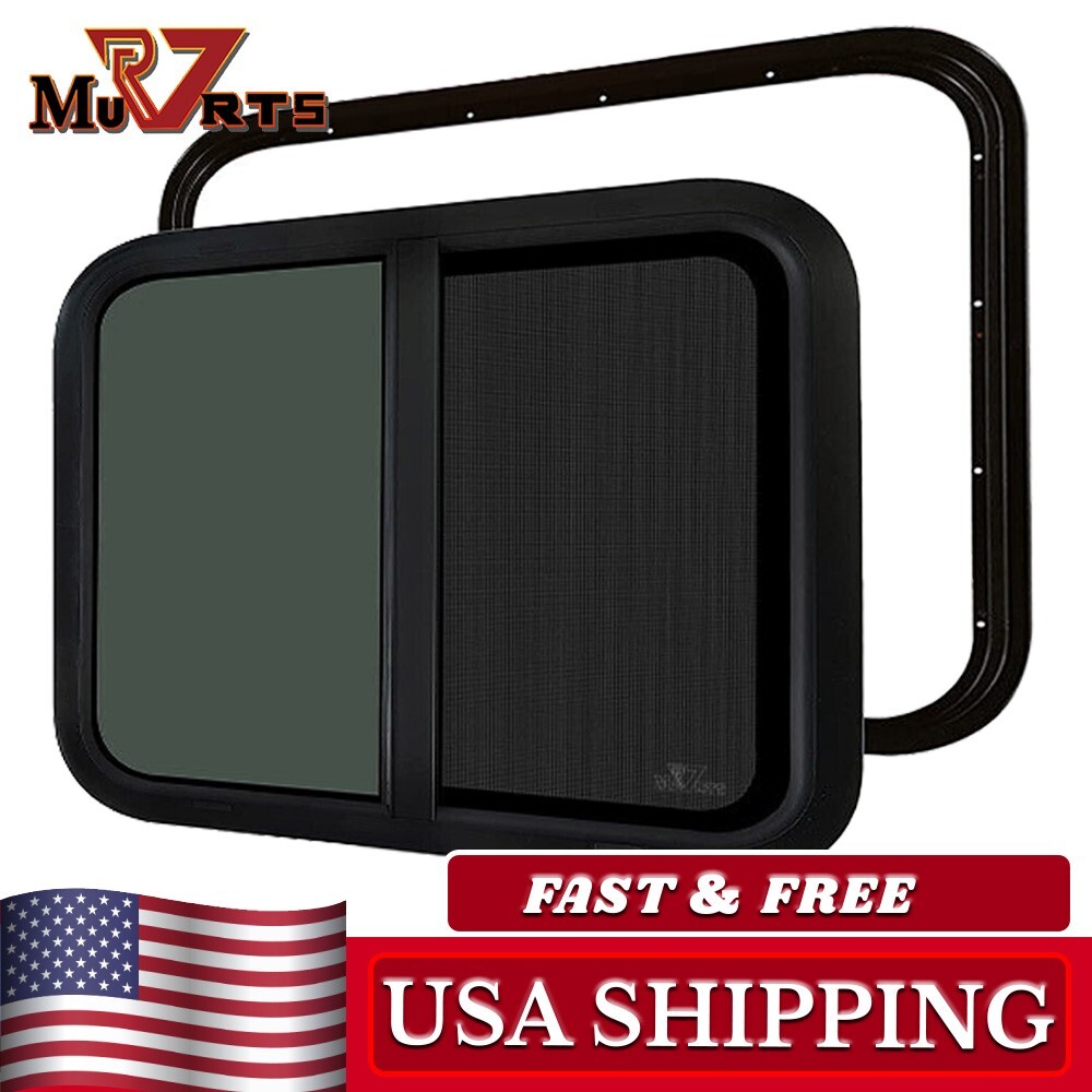 For RV Cargo Trailer 30"x20" Horizontal Slide RV Window w/ Trim Ring & Screen