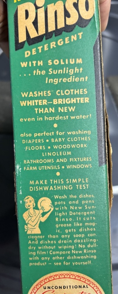 1950’s Vintage Rinso detergent box sunlight Full Unopened
