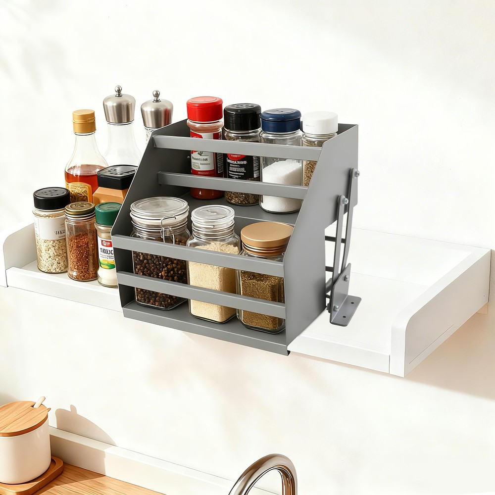 Pull Down Cabinet Organizer 2 Tier Pull-Out Cabinet Wall Shelf Spice Dishes Rack